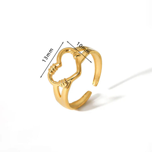 Gold Plated Anti Tarnish Heart Adjustable Finger Ring