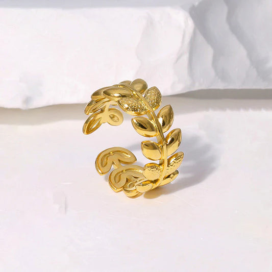 Gold Plated Leaf Adjustable Anti Tarnish Finger Ring
