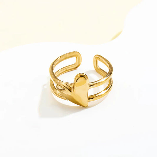 Gold Plated Anti Tarnish Adjustable Heart Finger Ring