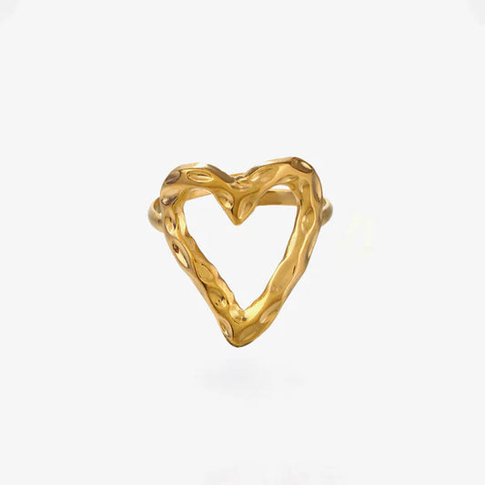 Gold Plated Anti Tarnish Hollow Heart Finger Ring