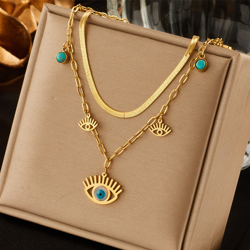 Gold-Plated Evil Eye Layered Necklace – Anti-Tarnish Finish