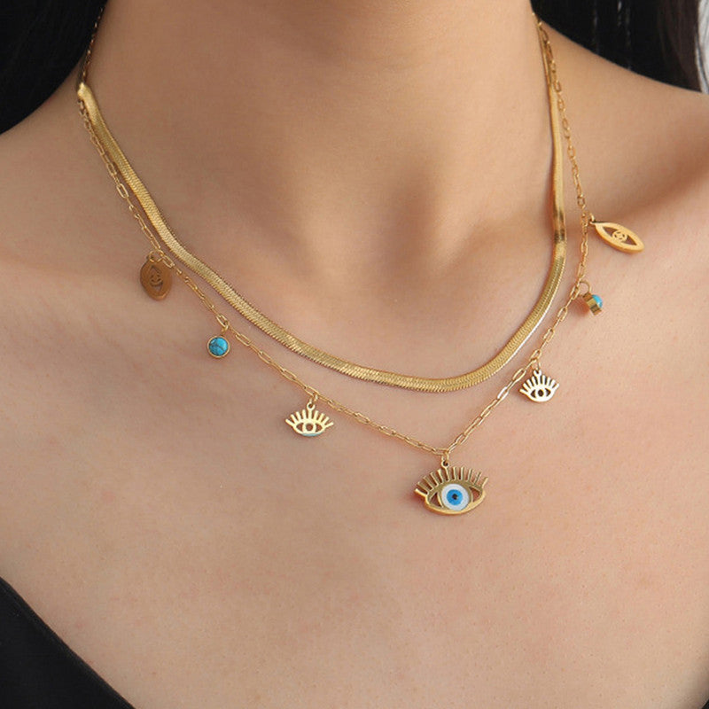 Gold-Plated Evil Eye Layered Necklace – Anti-Tarnish Finish