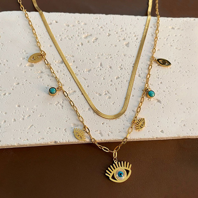 Gold-Plated Evil Eye Layered Necklace – Anti-Tarnish Finish