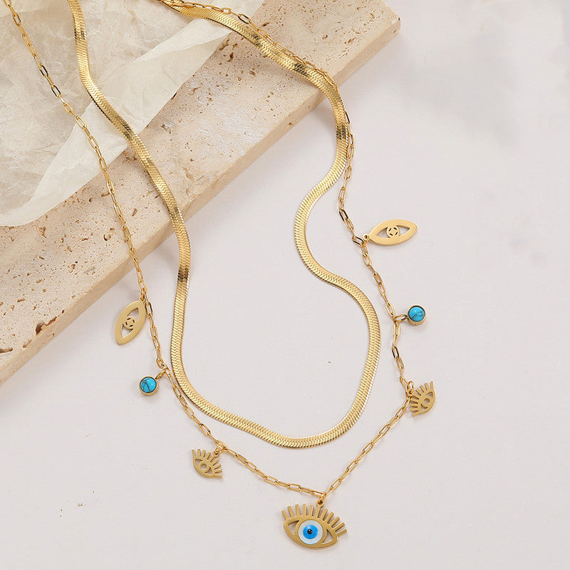 Gold-Plated Evil Eye Layered Necklace – Anti-Tarnish Finish