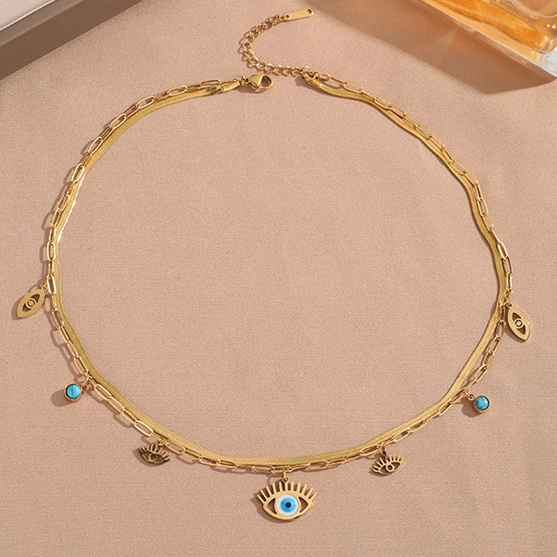 Gold-Plated Evil Eye Layered Necklace – Anti-Tarnish Finish
