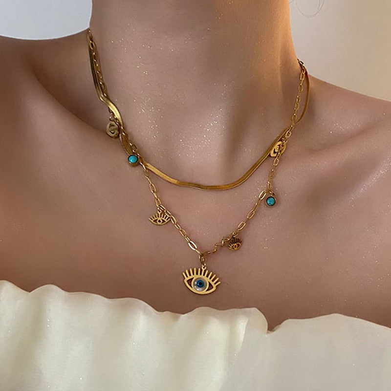 Gold-Plated Evil Eye Layered Necklace – Anti-Tarnish Finish