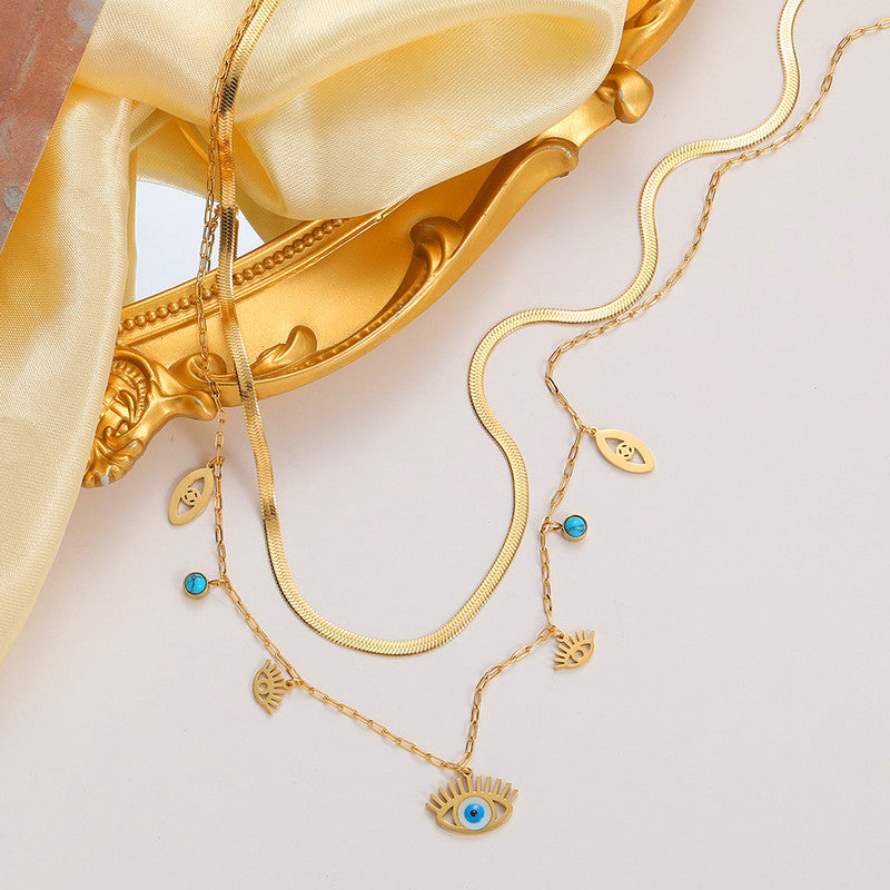Gold-Plated Evil Eye Layered Necklace – Anti-Tarnish Finish