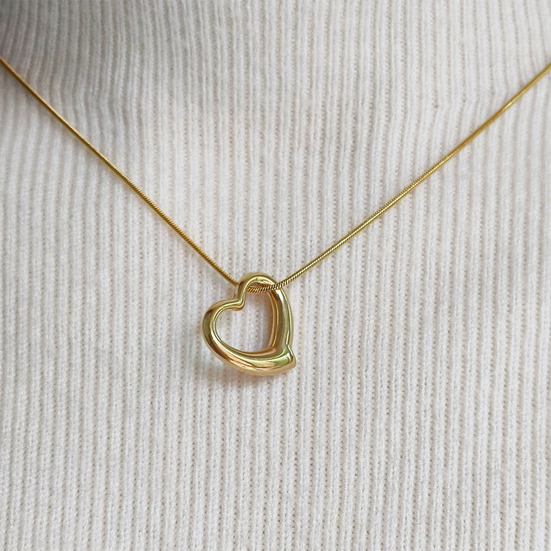 Anti-Tarnish Open Heart Gold Pendant Necklace