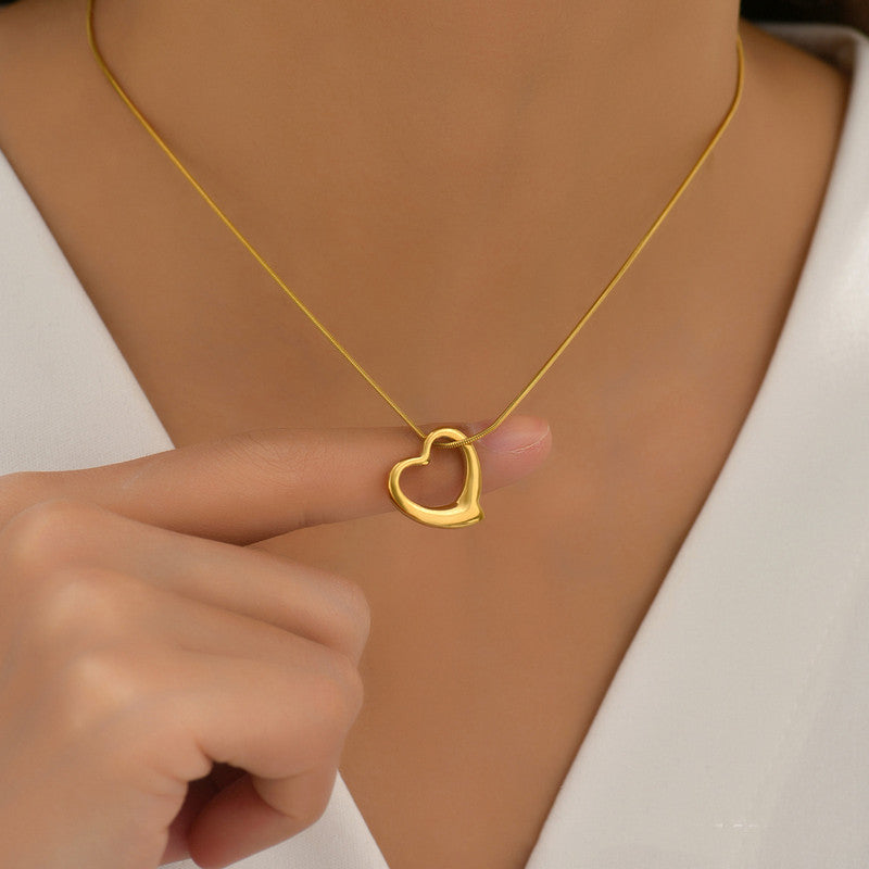 Anti-Tarnish Open Heart Gold Pendant Necklace