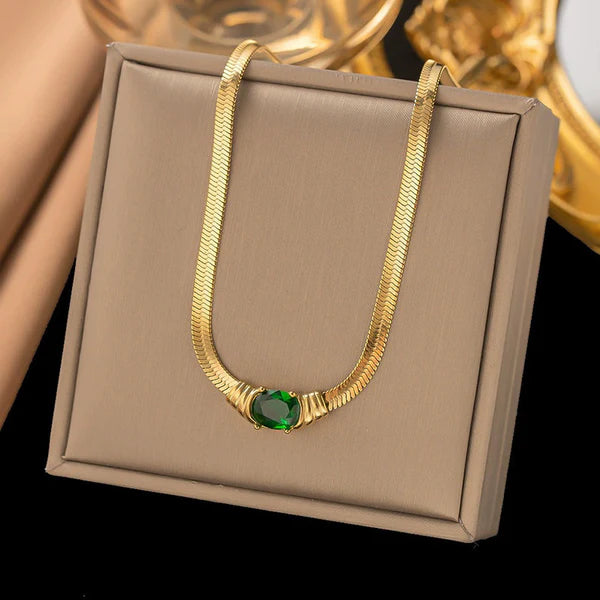 Gold Plated Anti Tarnish Emerald Pendant Necklace