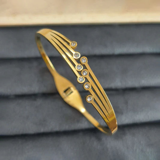 Elegant Crystal Line Anti-Tarnish Gold Plated Kada / Bracelet