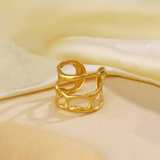 Gold Plated Anti Tarnish Hollow Adjustable Finger Ring