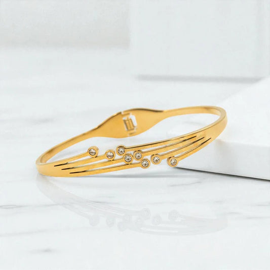Elegant Crystal Line Anti-Tarnish Gold Plated Kada / Bracelet