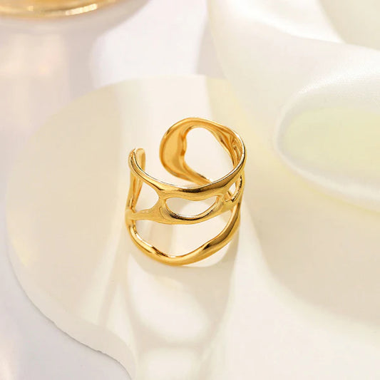 Gold Plated Anti Tarnish Hollow Adjustable Finger Ring