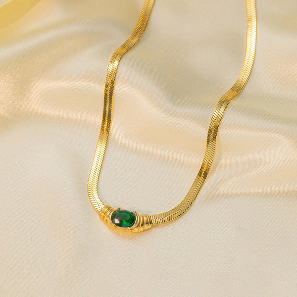 Gold Plated Anti Tarnish Emerald Pendant Necklace