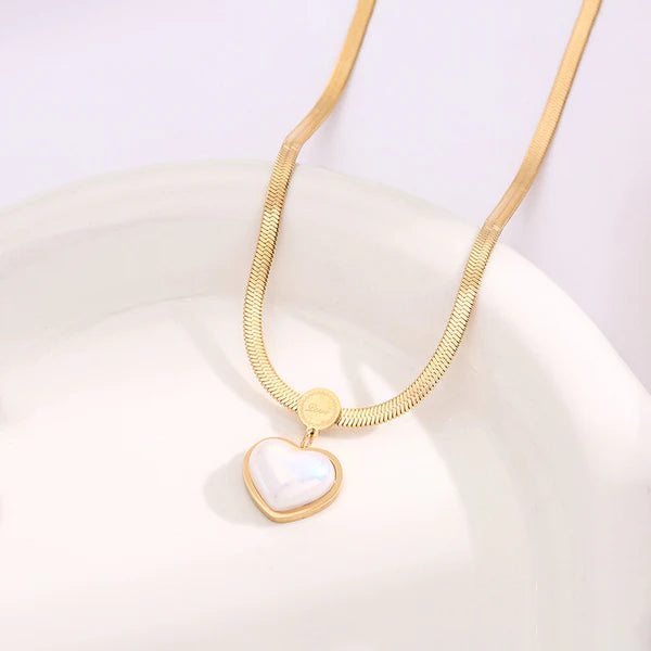 Gold Plated Anti Tarnish Heart Pearl Pendant Necklace