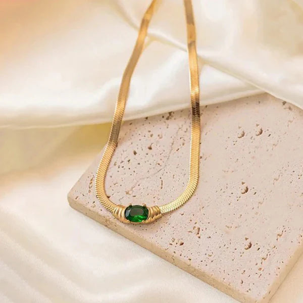 Gold Plated Anti Tarnish Emerald Pendant Necklace