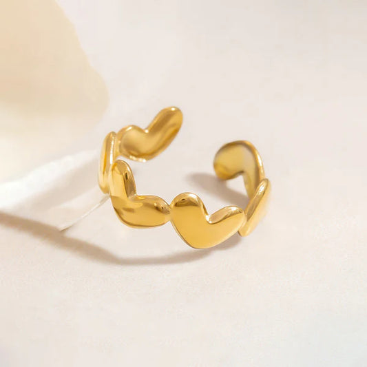 Anti Tarnish Gold Plated Heart Adjustable Finger Ring
