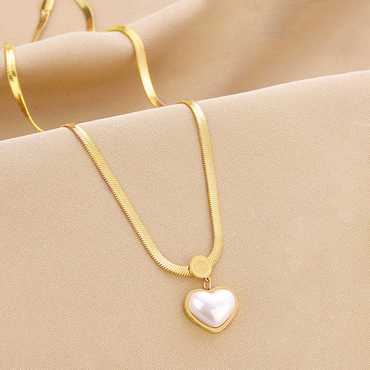 Gold Plated Anti Tarnish Heart Pearl Pendant Necklace