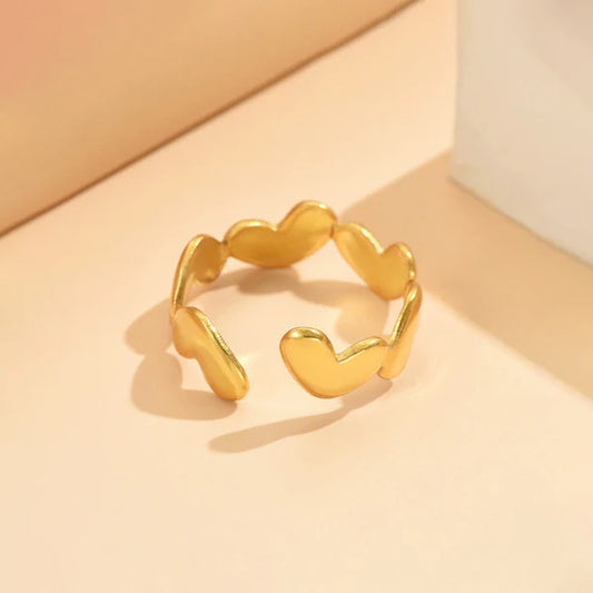 Anti Tarnish Gold Plated Heart Adjustable Finger Ring