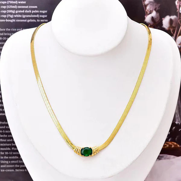 Gold Plated Anti Tarnish Emerald Pendant Necklace