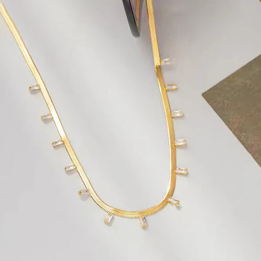 Gold Plated Anti Tarnish White Stone Necklace