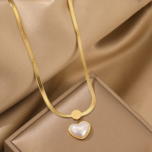 Gold Plated Anti Tarnish Heart Pearl Pendant Necklace
