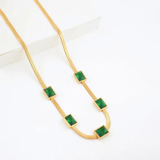 Gold Plated Anti Tarnish Green Stone Necklace