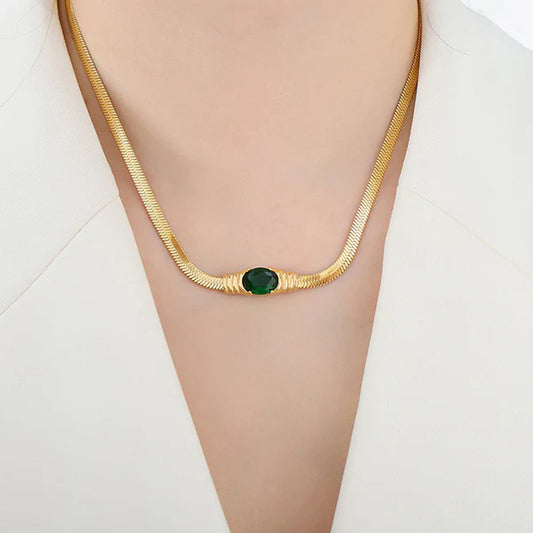 Gold Plated Anti Tarnish Emerald Pendant Necklace