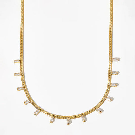 Gold Plated Anti Tarnish White Stone Necklace