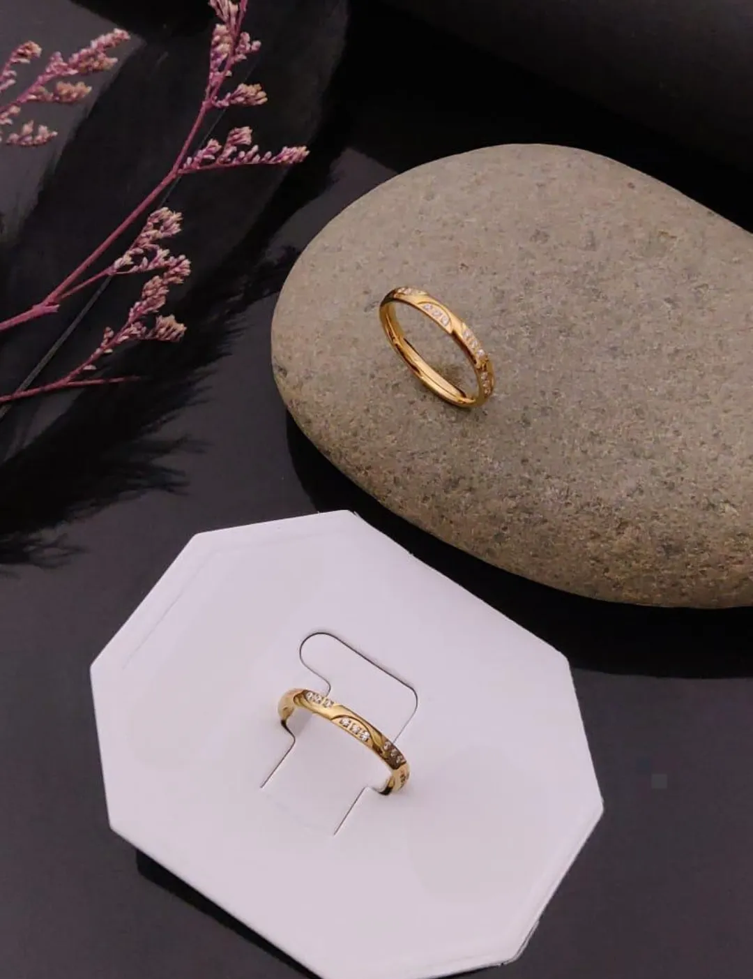 Elegant Gold Plated Finger Ring with Diamond Accent Detailing