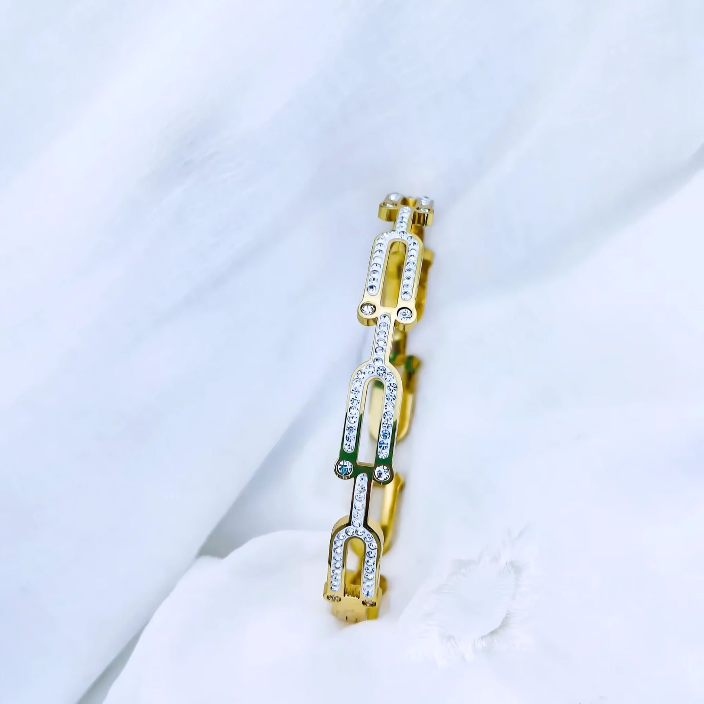 Linked Crystal Charm Anti-Tarnish Gold Plated Kada / Bracelet