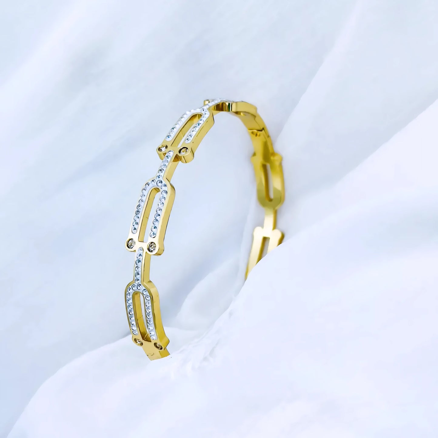 Linked Crystal Charm Anti-Tarnish Gold Plated Kada / Bracelet
