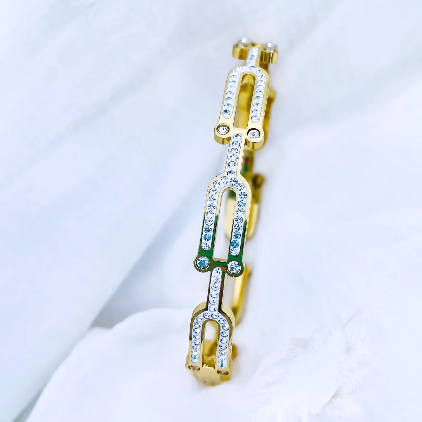 Linked Crystal Charm Anti-Tarnish Gold Plated Kada / Bracelet