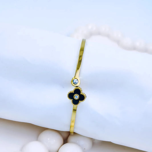 Black Clover Stone Anti-Tarnish Gold Plated Kada / Bracelet