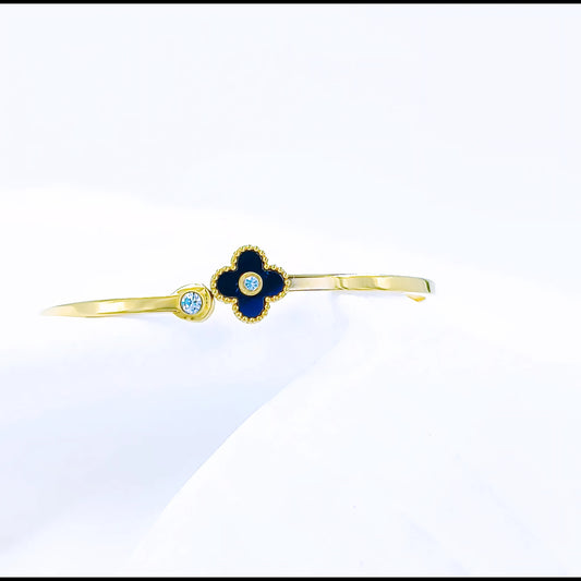 Black Clover Stone Anti-Tarnish Gold Plated Kada / Bracelet