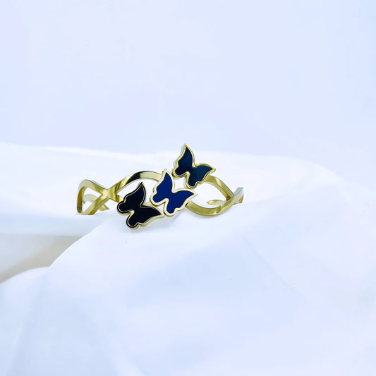 Black Butterfly Cluster Anti-Tarnish Gold Plated Kada / Bracelet