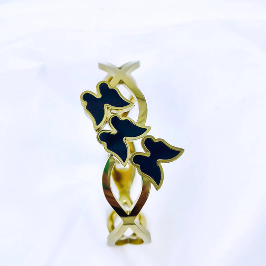 Black Butterfly Cluster Anti-Tarnish Gold Plated Kada / Bracelet