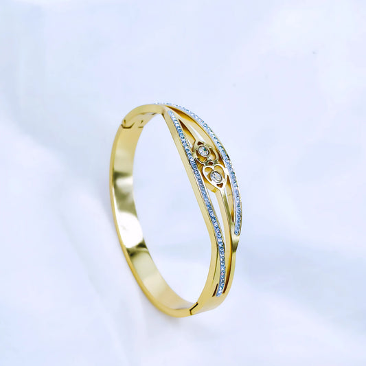 Dual Crystal Line Anti-Tarnish Gold Plated Kada / Bracelet (Free Size)