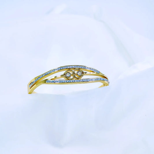 Dual Crystal Line Anti-Tarnish Gold Plated Kada / Bracelet (Free Size)