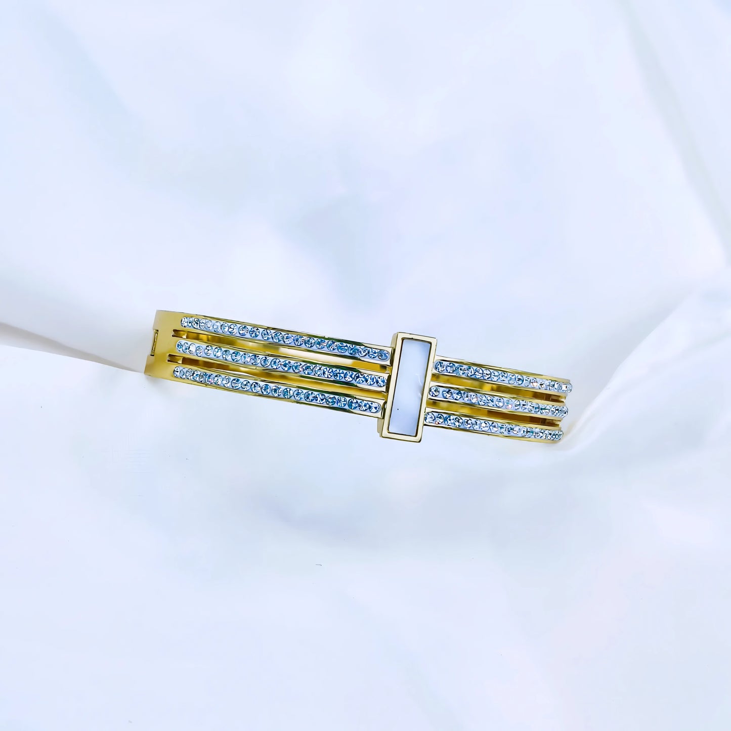 Triple Crystal Line Anti-Tarnish Gold Plated Kada / Bracelet