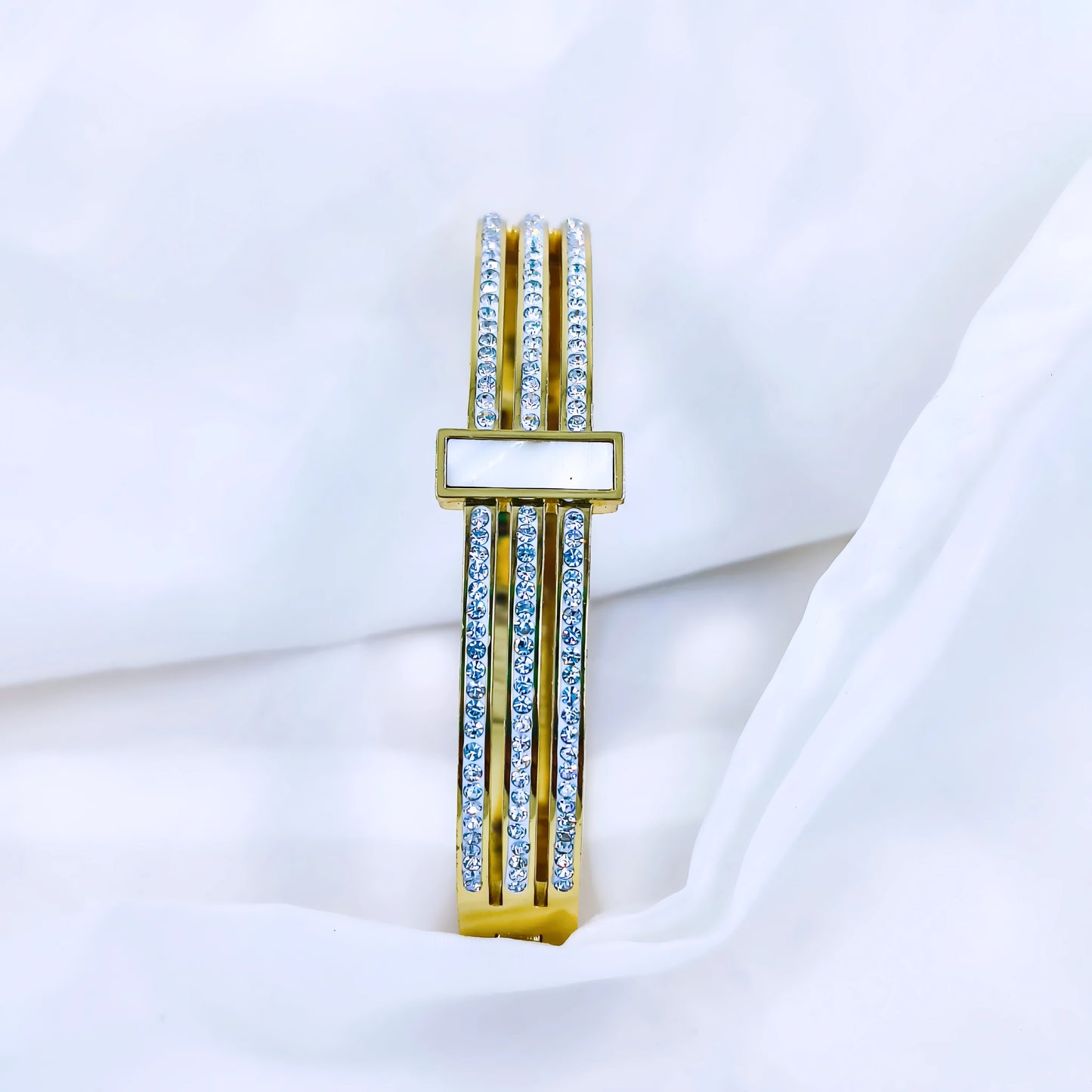 Triple Crystal Line Anti-Tarnish Gold Plated Kada / Bracelet