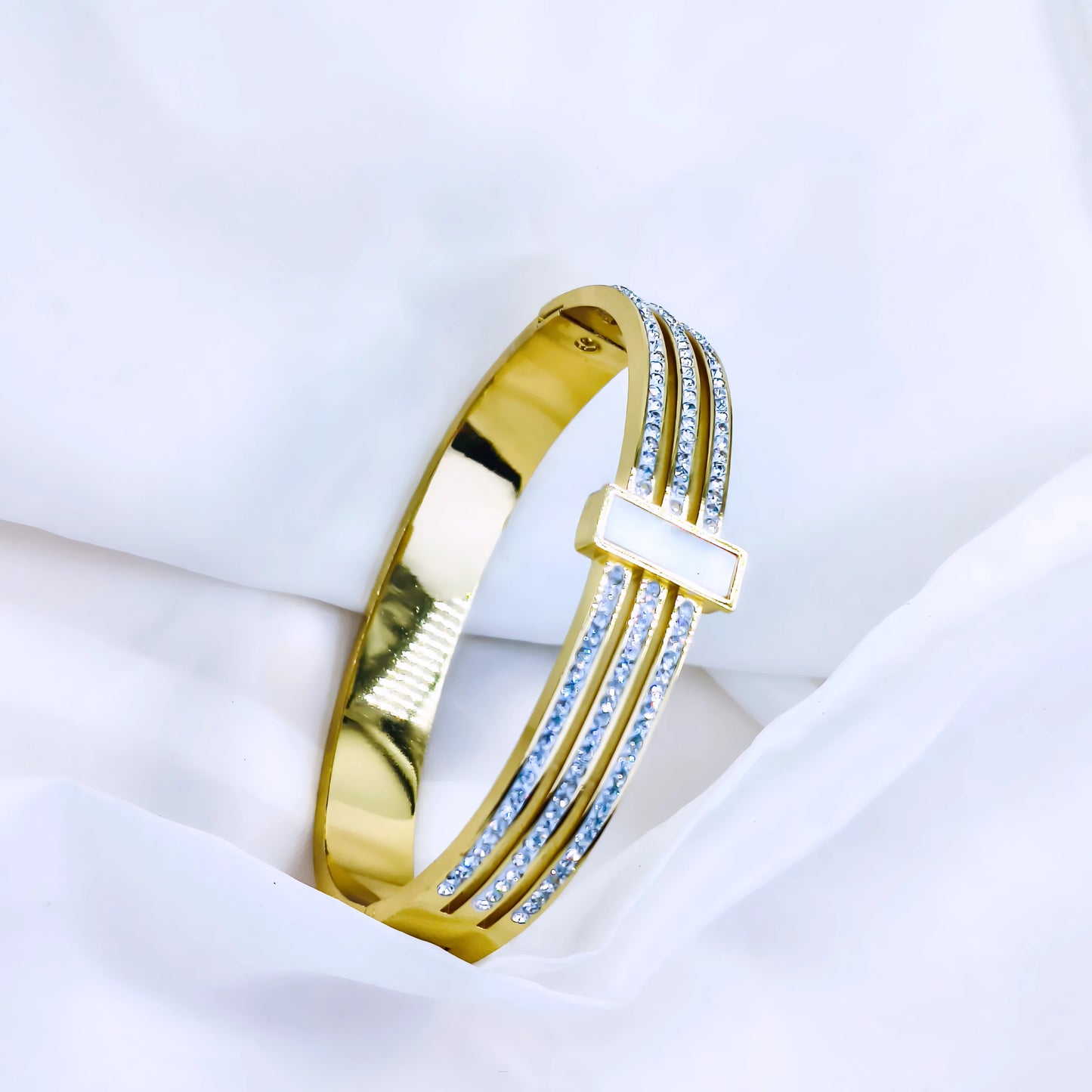 Triple Crystal Line Anti-Tarnish Gold Plated Kada / Bracelet