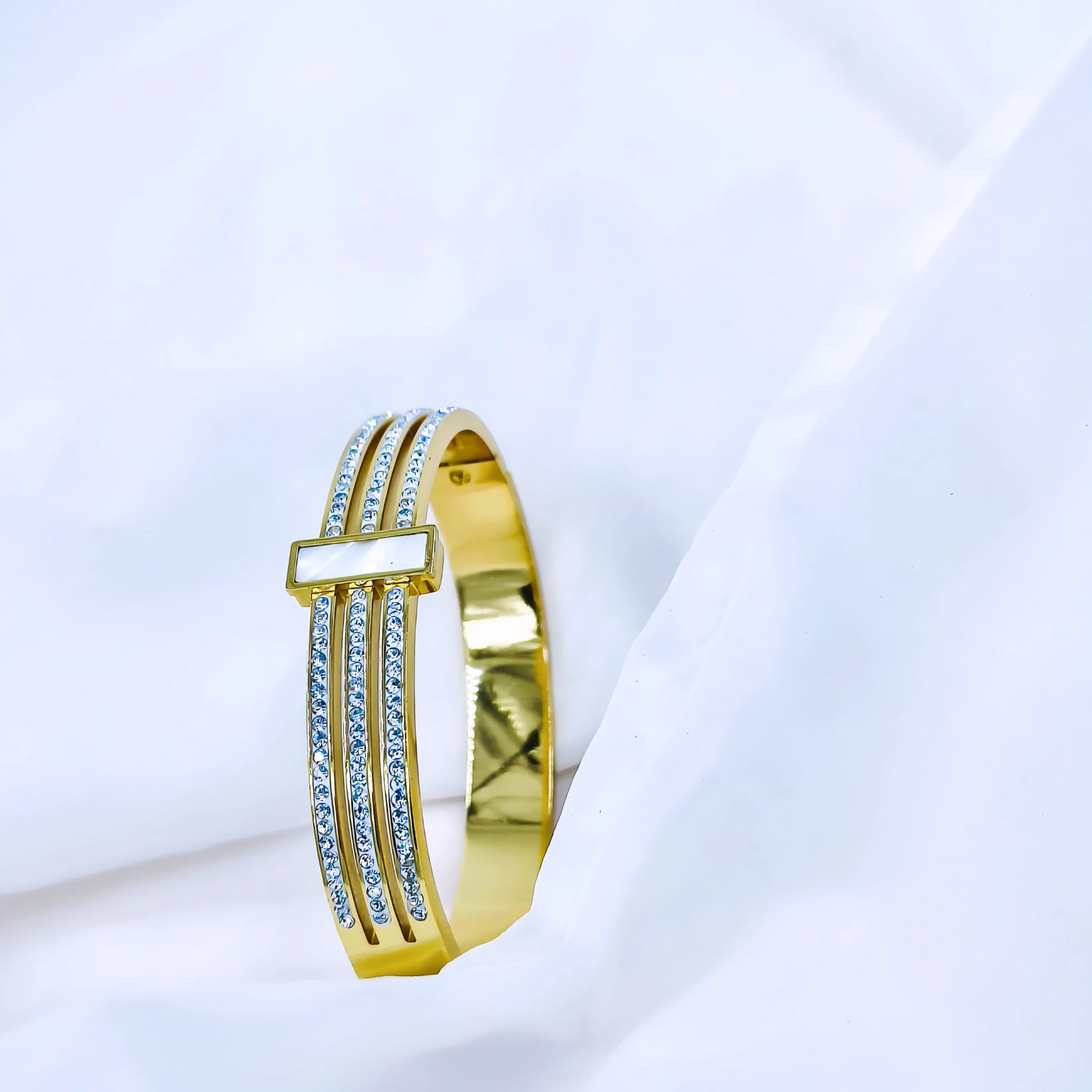 Triple Crystal Line Anti-Tarnish Gold Plated Kada / Bracelet