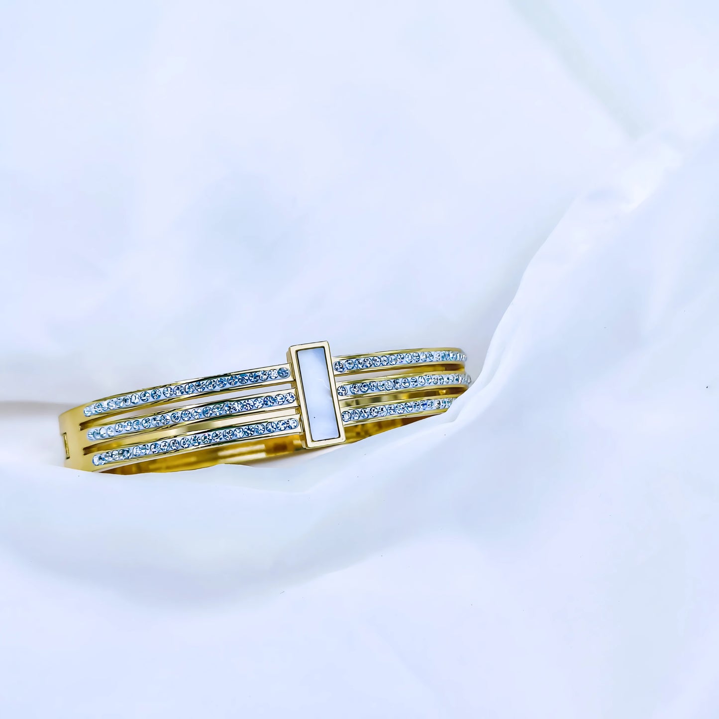 Triple Crystal Line Anti-Tarnish Gold Plated Kada / Bracelet