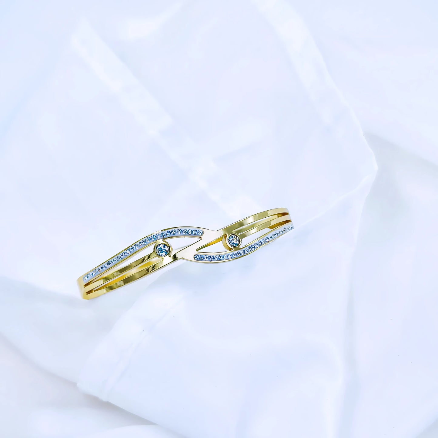 Twin Curve Crystal Line Anti-Tarnish Gold Plated Kada / Bracelet