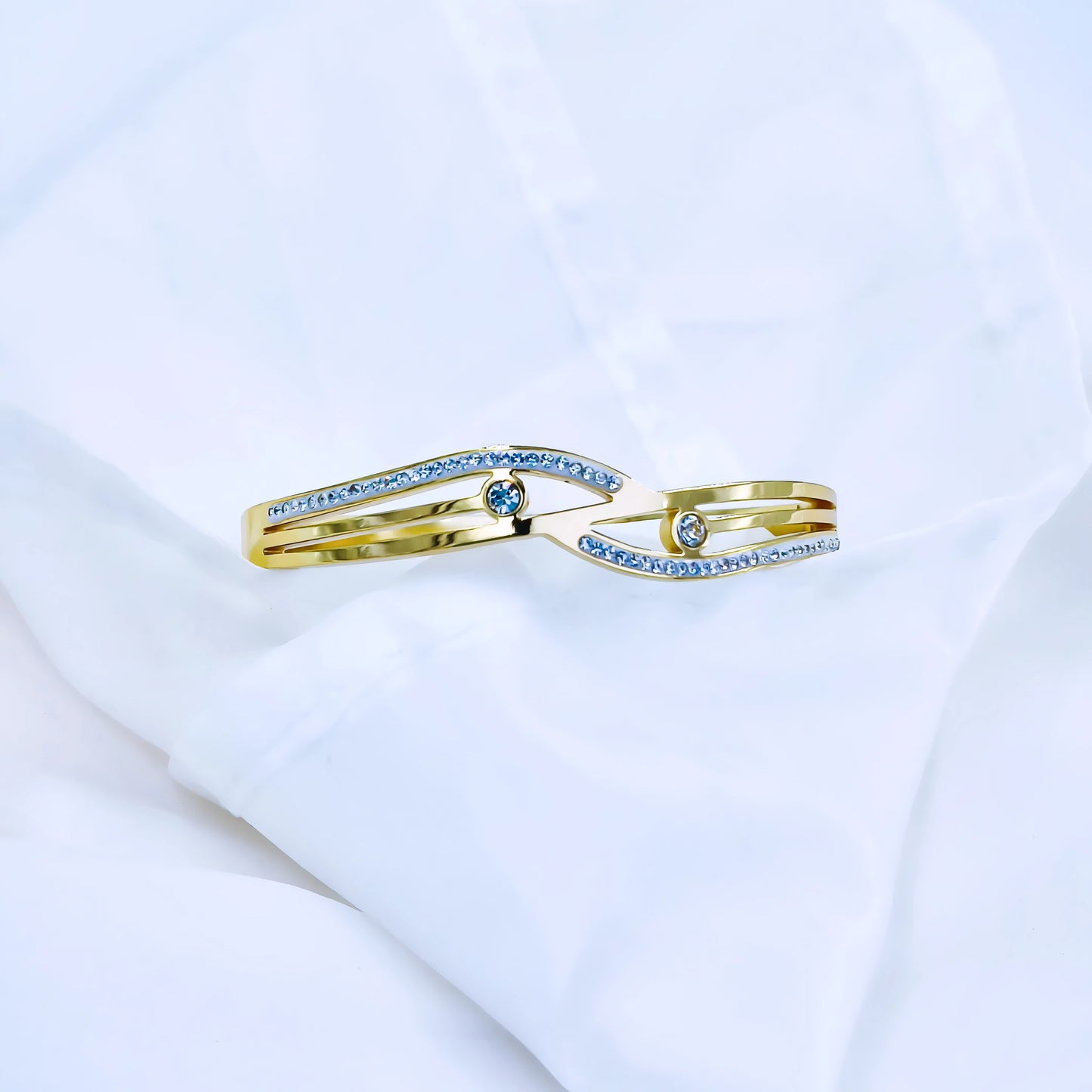 Twin Curve Crystal Line Anti-Tarnish Gold Plated Kada / Bracelet