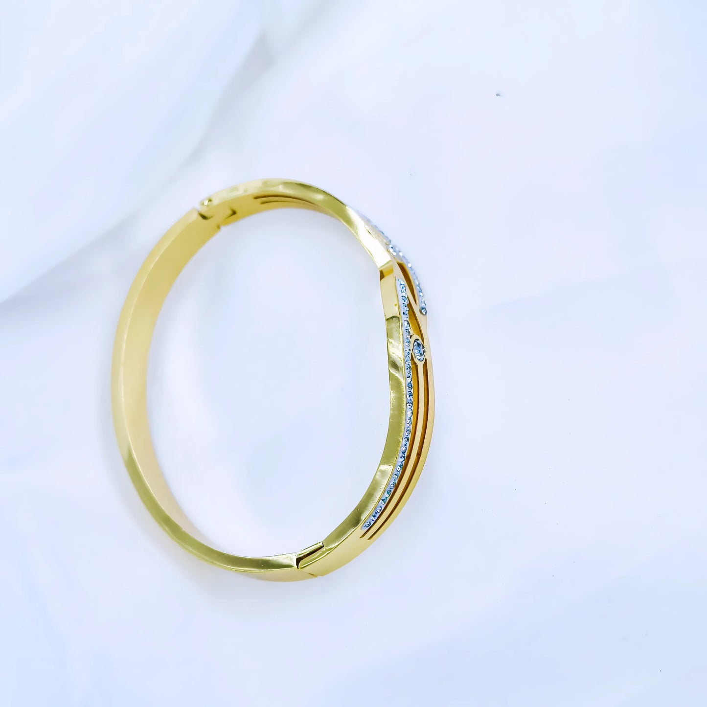 Twin Curve Crystal Line Anti-Tarnish Gold Plated Kada / Bracelet