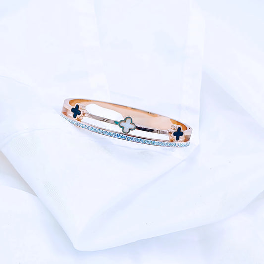 Rose Gold Clover Crystal Line Anti-Tarnish Kada / Bracelet