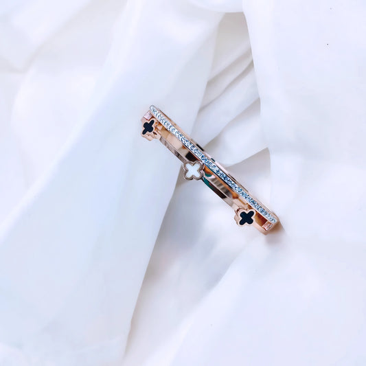 Rose Gold Clover Crystal Line Anti-Tarnish Kada / Bracelet